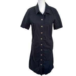 Lafayette‎ 148 NY Sz 4 Black Safari Shirt Dress Button Front Pockets Work Casual